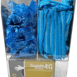 j1 DISPENSADOR DE ACRÍLICO PARA CAJA DE GUANTES QUIRÚRGICOS, CUBRE CALZADO Y GORROS (COFIAS). E.3.
