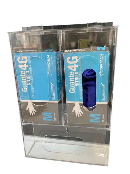 DISPENSADOR DE ACRÍLICO PARA CAJA DE GUANTES QUIRÚRGICOS, TRIPLE. COD: T.1.