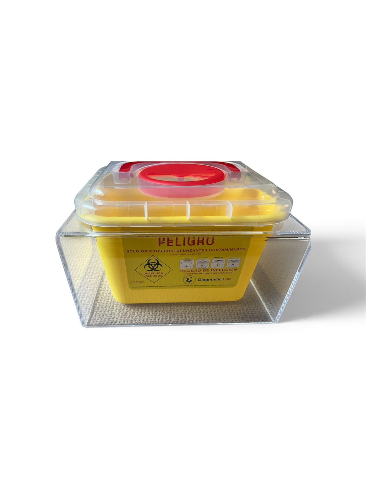 SOPORTE DE ACRÍLICO PARA CAJA CORTOPUNZANTE.5 LITROS